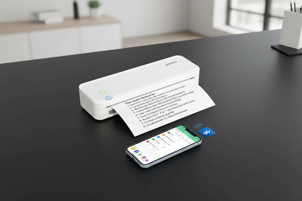 School Supplies Wireless Portable Printer for Travel, Bluetooth Thermal Printer, Compact Inkless Printer Compatible with Android, Ios and Laptop for Office Home, Support 8.5'' X 11'' US Letter