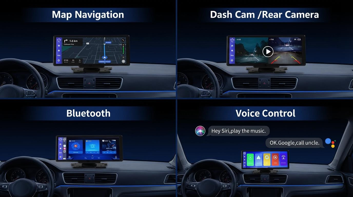 9.3" Wireless CarPlay & Android/IOS Auto Screen with 2.5K Dash Cam & 1080P Backup Camera