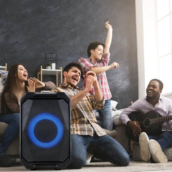 Portable Wireless Party Speaker W/ LED Light  ( 2 Wireless Mics INCLUDED For Karaoke Night )