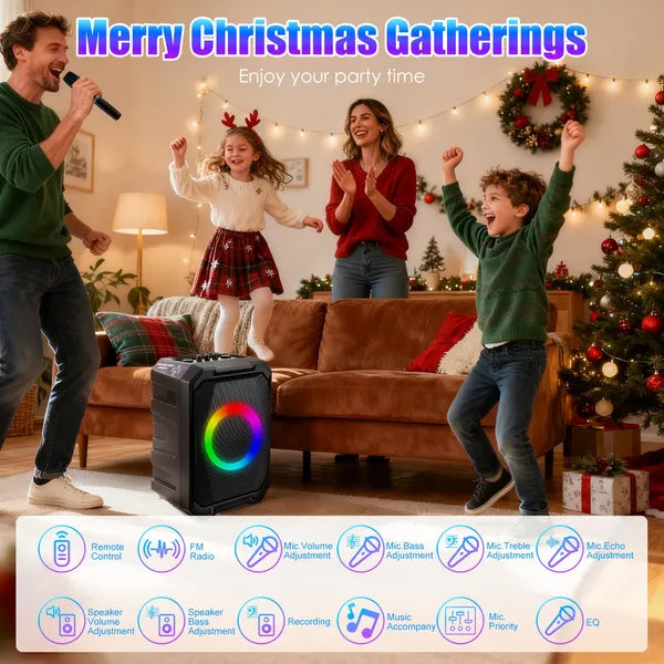 Portable Wireless Party Speaker W/ LED Light  ( 2 Wireless Mics INCLUDED For Karaoke Night )