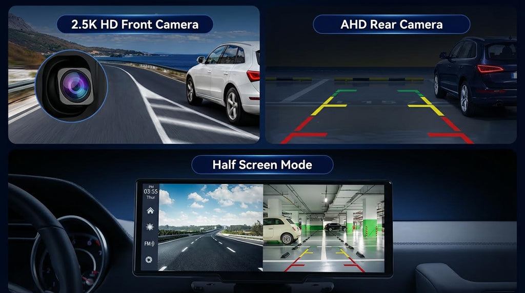 9.3" Wireless CarPlay & Android/IOS Auto Screen with 2.5K Dash Cam & 1080P Backup Camera