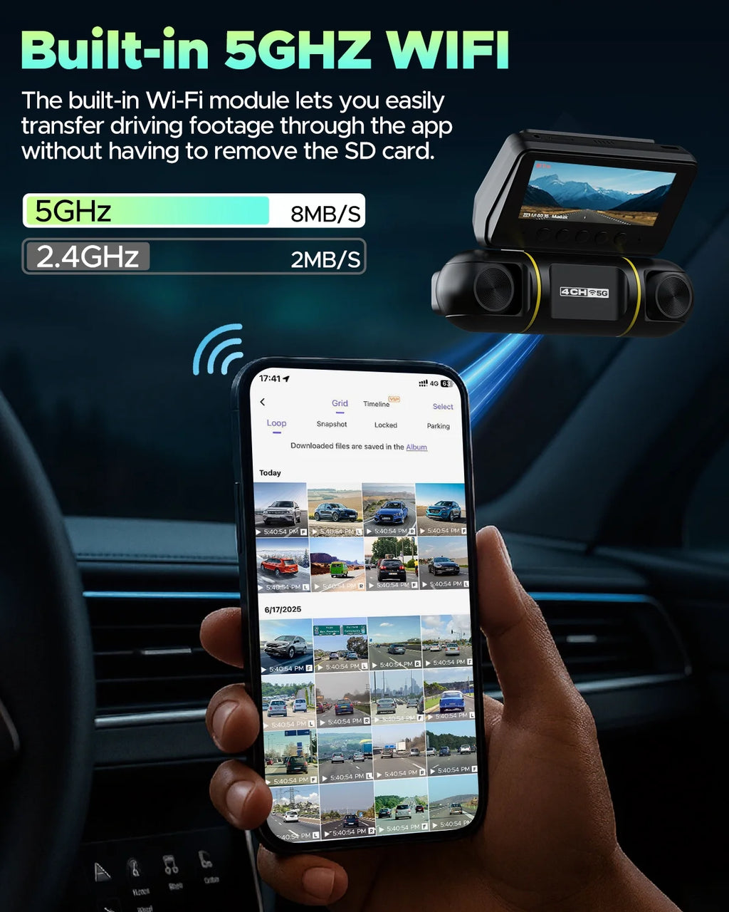 4 Channel Dash Cam Front and Rear inside with Hardwire Kit for 24H Security Parking Monitor, 1080P FHD 360 Degree View 5G Wifi Dash Camera, IR Night Vision Dashcam, G-Sensor, Free 128GB Card