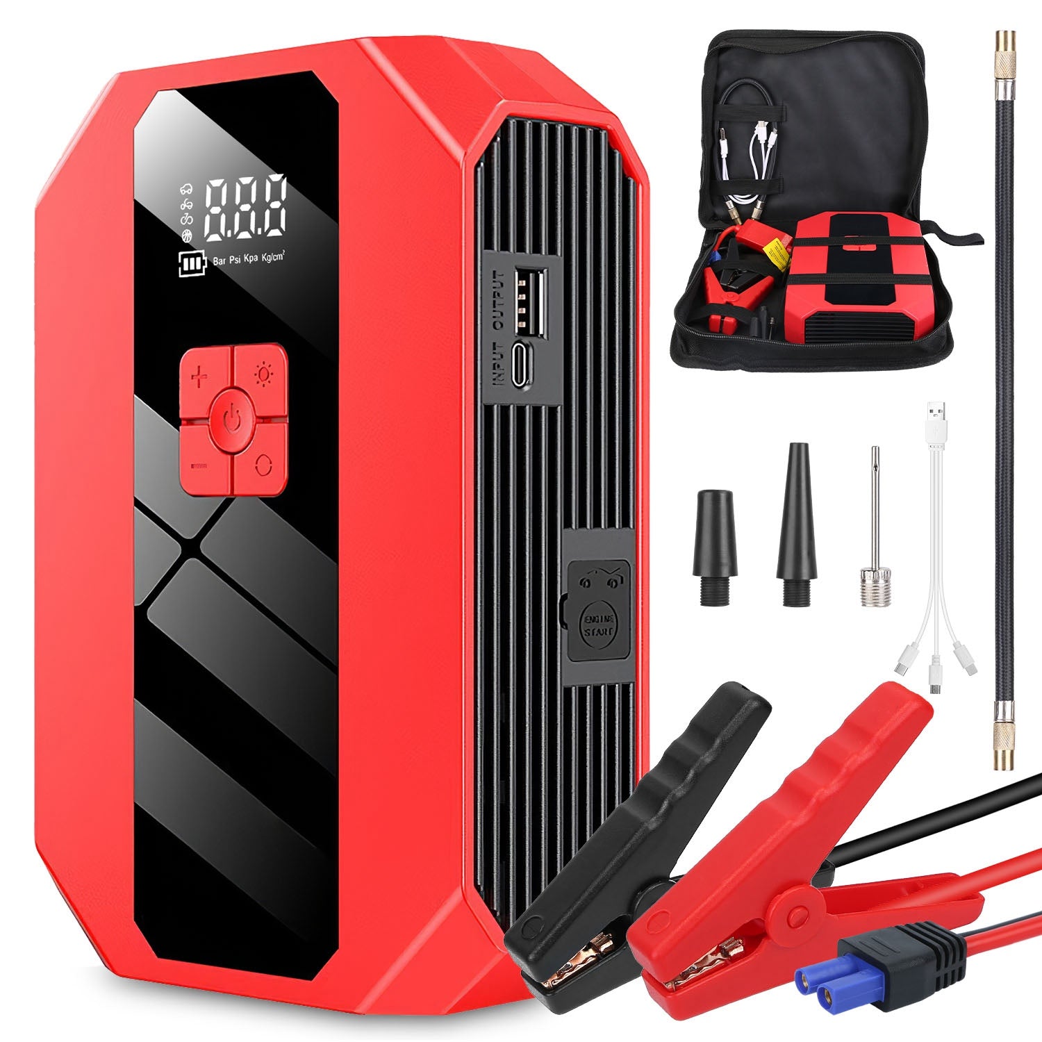 Instant Start Jump Starter W/ Air Compressor ( Digital & LED Light )