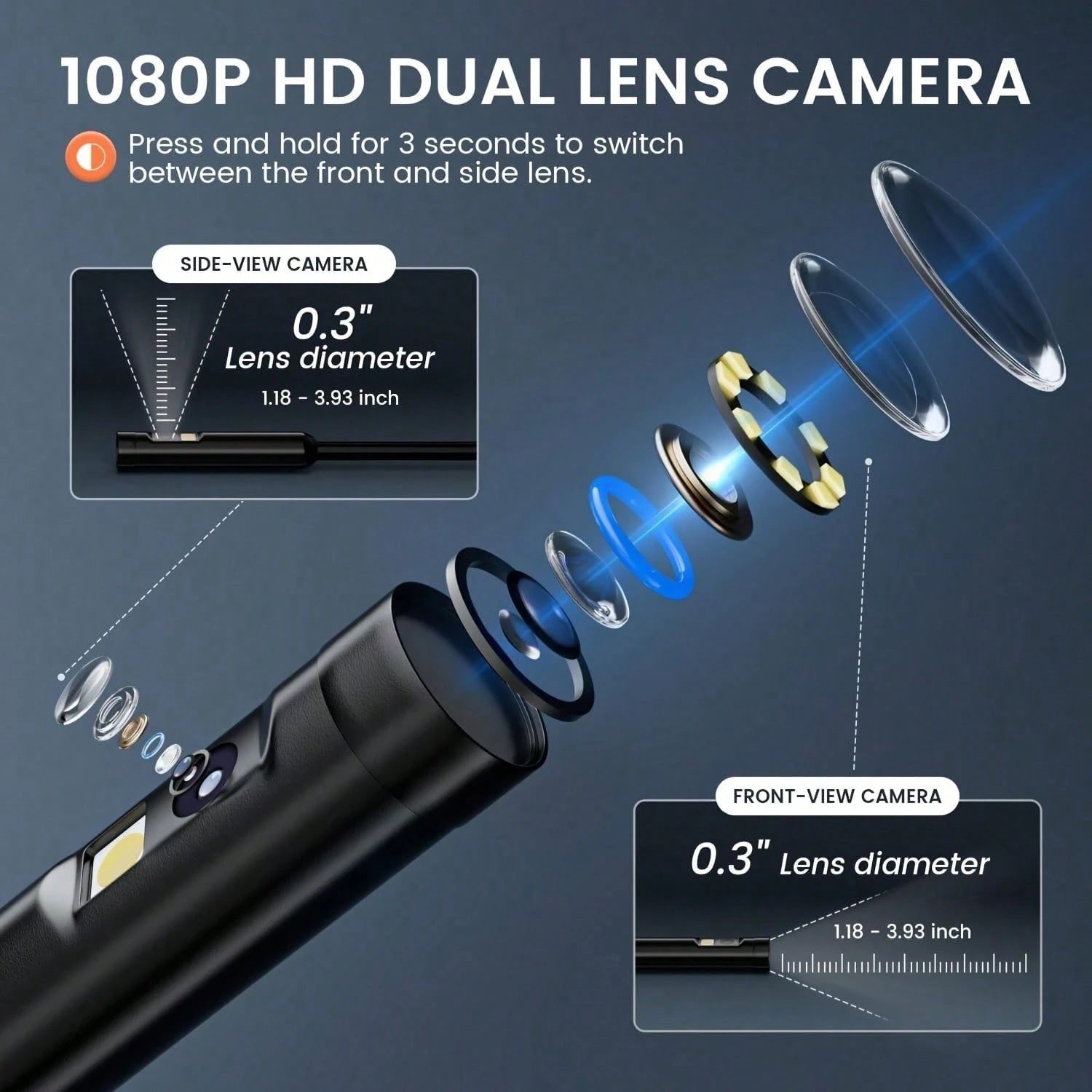 4.3 Inch Dual Lenses Endoscope Camera With Light